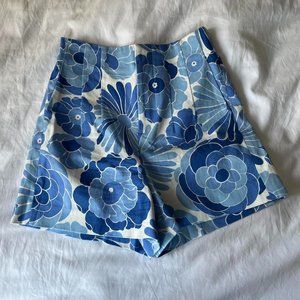 Zara High Waisted Blue Floral Shorts